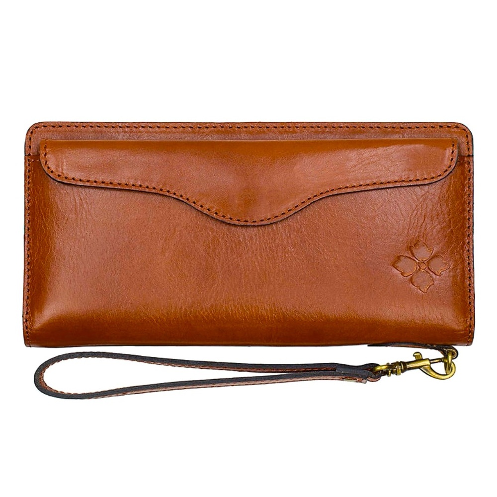 PATRICIA NASH Valentia leather women's clutch wristlet wallet Brown/Tan
